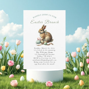 Invitación Brunch de Pascua Acuarela Conejo Conejito Huevos F