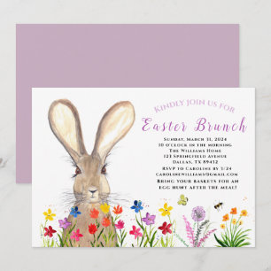 Invitación Brunch de Pascua Acuarela Conejo Conejito Huevos F