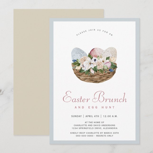 Invitación Brunch de Pascua acuático y caza de huevos (Anverso / Reverso)