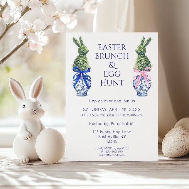 Invitación Brunch de Pascua acuático y conejo de caza de huev (Subido por el creador)