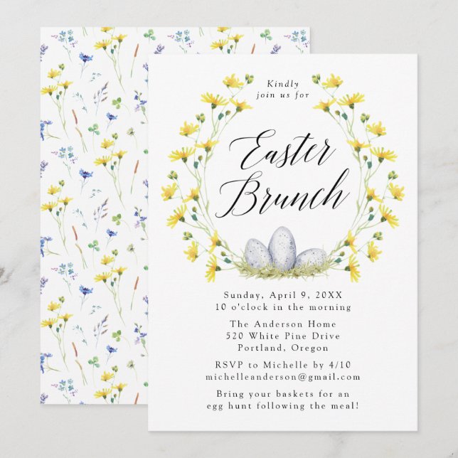 Invitación Brunch de Pascua Amarillo (Anverso / Reverso)