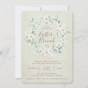 Invitación Brunch de Pascua Beige + Floral Blanco