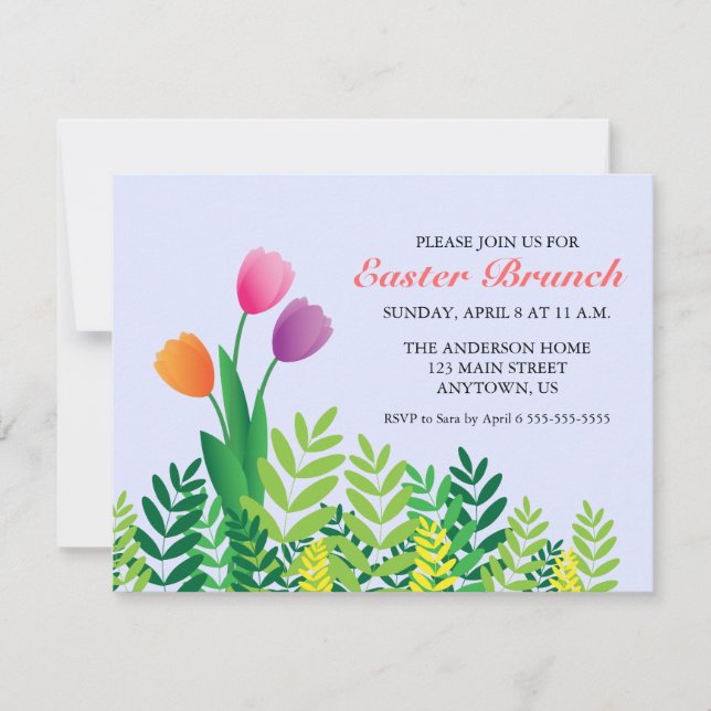 Invitación Brunch de Pascua con colores y vegetación (Anverso)