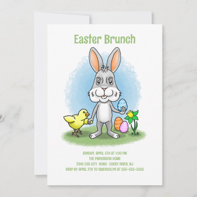 Invitación Brunch de Pascua con el conejo de Pascua (Anverso)