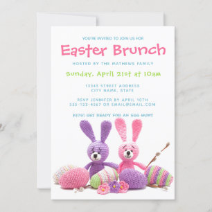Invitación Brunch de Pascua Conejos equipados Huevos Florales