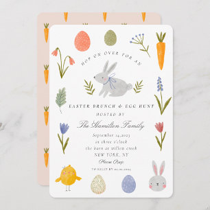 Invitación Brunch de Pascua de conejito de acuarela y búsqued