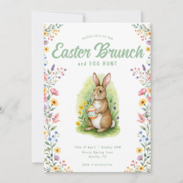 Invitación Brunch de Pascua de conejo de acuarela pastel flor