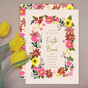 Invitación Brunch de Pascua de Conejo Floral Jardín de Primav