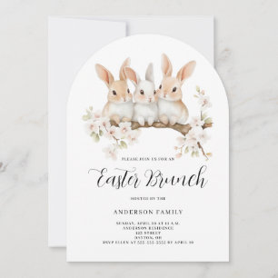 Invitación Brunch de Pascua de Floral de Conejo Cubierto