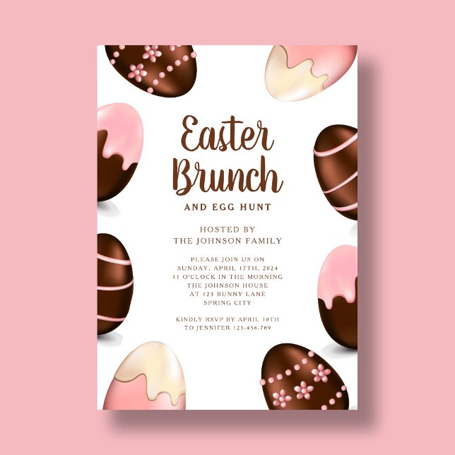Invitación Brunch de Pascua de Huevos de Chocolate (Elegant Egg Hunt And Easter Brunch Invitation)