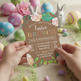 Invitación Brunch de Pascua de Kraft floral de primavera