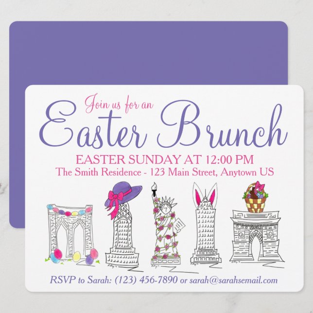 Invitación Brunch de Pascua de Nueva York (Anverso / Reverso)