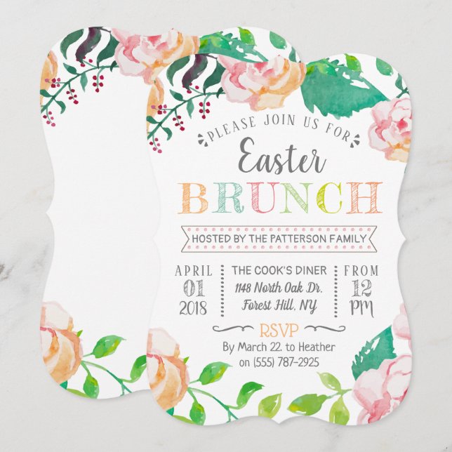Invitación Brunch de Pascua de Primavera Flamal de moda (Anverso / Reverso)