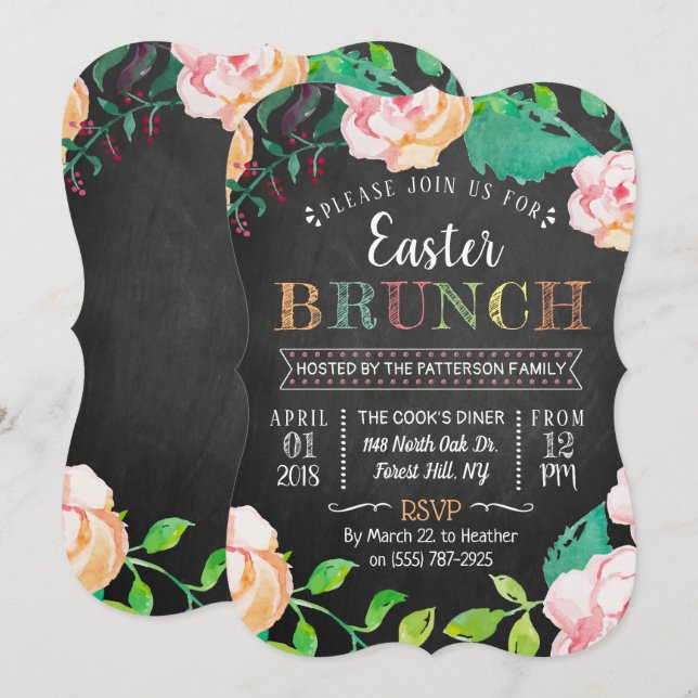 Invitación Brunch de Pascua de Primavera Floral (Anverso / Reverso)
