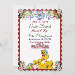 Invitación Brunch de Pascua Decorativo Huevo Chick Floral Ver