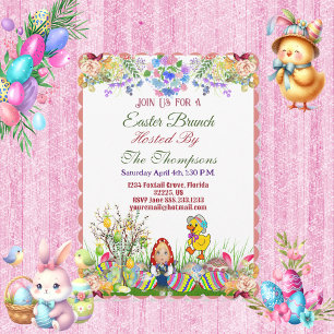 Invitación Brunch de Pascua Decorativo Huevos Doll Chick Tree