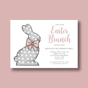 Invitación Brunch de Pascua del conejo rosa y búsqueda de hue