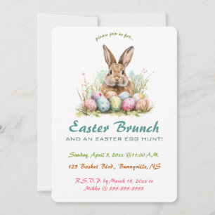 Invitación Brunch de Pascua editable y conejo de caza de huev