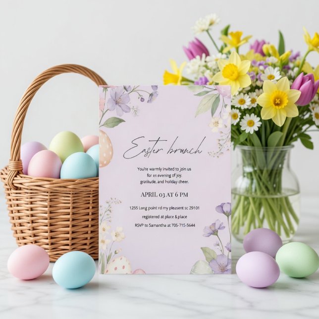 Invitación Brunch de Pascua elegante | Primavera floral paste (Subido por el creador)