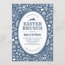 Invitación Brunch de Pascua en floral azul del dril de