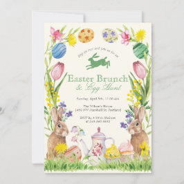 Invitación Brunch de Pascua Floral Acuarela Huevo Conejo Tete