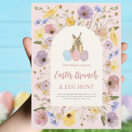 Invitación Brunch de Pascua Floral Boho y caza de huevos