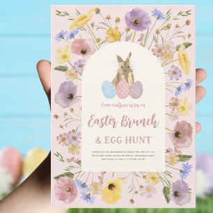 Invitación Brunch de Pascua Floral Boho y caza de huevos