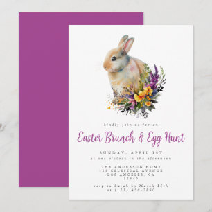 Invitación Brunch de Pascua Floral Colorido y Caza de Huevos