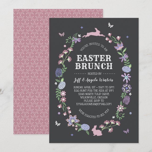 Invitación Brunch de Pascua Floral de Arte Popular (Anverso / Reverso)