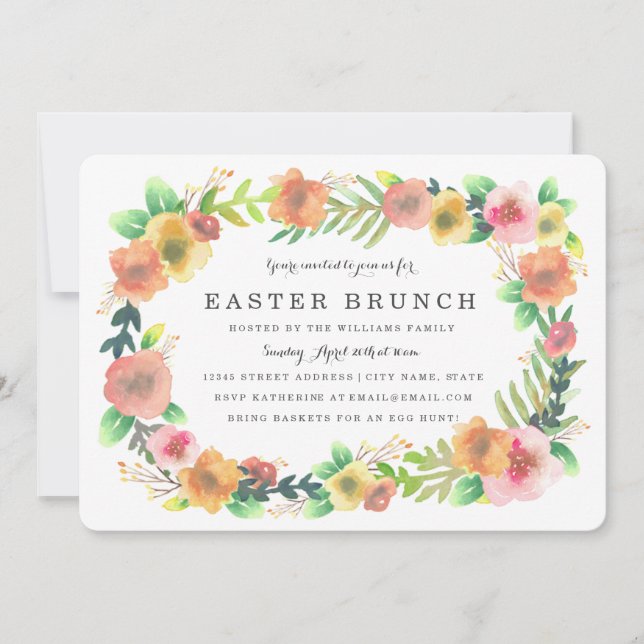 Invitación Brunch de Pascua floral de ensueño (Anverso)