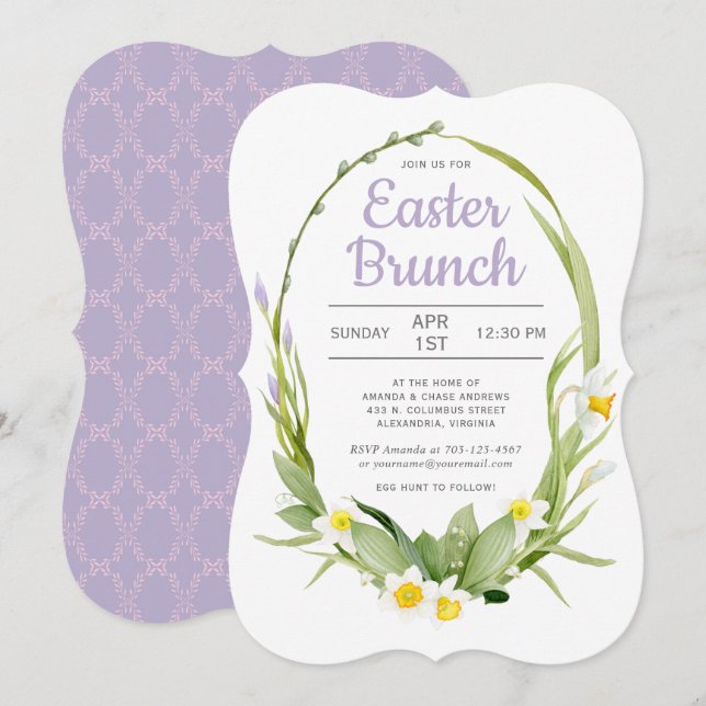 Invitación Brunch de Pascua floral de primavera o Fiesta (Anverso / Reverso)
