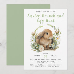 Invitación Brunch de Pascua floral en acuarela y búsqueda de