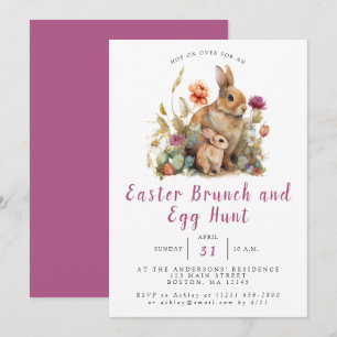 Invitación Brunch de Pascua Floral Magenta y búsqueda de huev