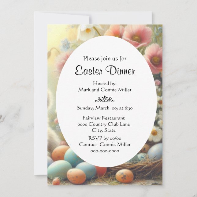 Invitación Brunch de Pascua Floral Pastel  (Anverso)