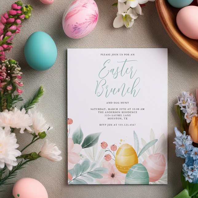 Invitación Brunch de Pascua Floral Watercolor (Subido por el creador)