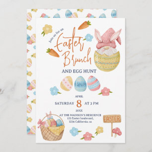 Invitación Brunch de Pascua Huevos Gnome Watercolor