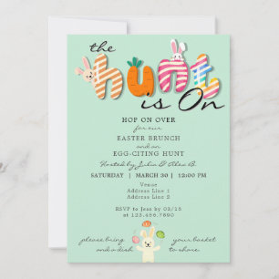 Invitación Brunch de Pascua Huevos Hunt Bunny Colorful Pastel