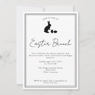 Invitación Brunch de Pascua minimalista de conejo negro sobre
