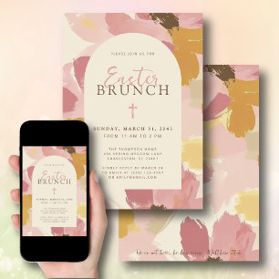 Invitación Brunch de Pascua Moderno Cruz Floral Rosa Cristian