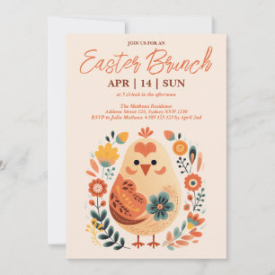 Invitación Brunch de Pascua Pollo Floral Escandinavo