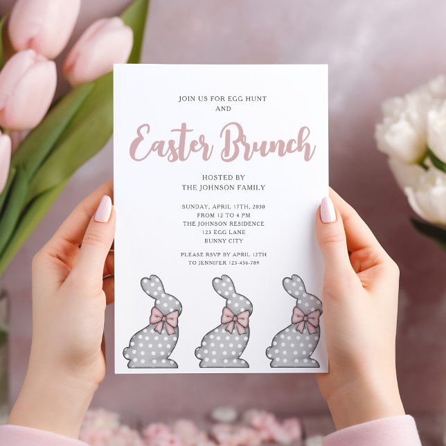 Invitación Brunch de Pascua Rosa (Pretty Pink Bunny Easter Brunch Invitation)