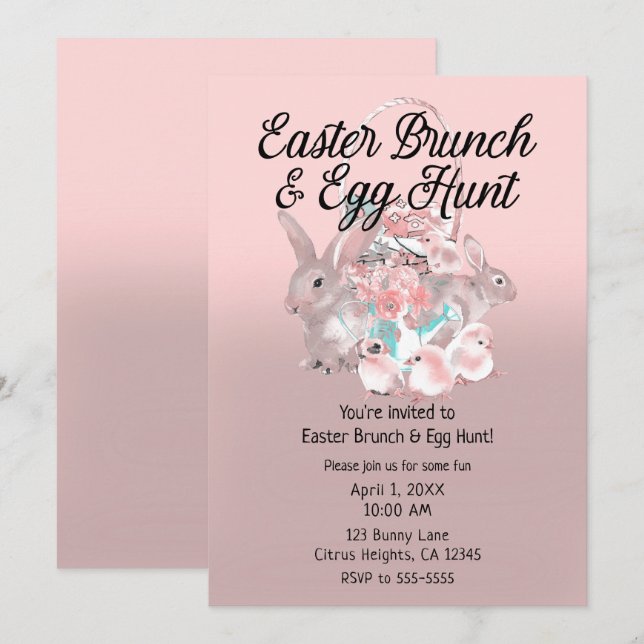 Invitación Brunch de Pascua Rosa y Fiesta de Primavera de Caz (Anverso / Reverso)