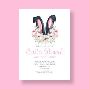 Invitación Brunch de Pascua Rosado Floral Bunny Ears Easter