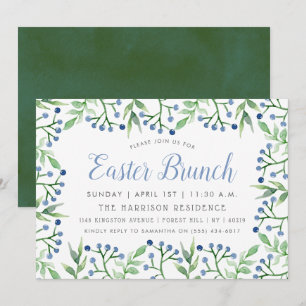 Invitación Brunch de Pascua simple primavera con arándanos de