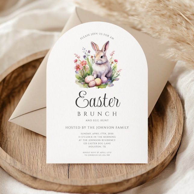 Invitación Brunch De Pascua Y Arco De Caza De Huevos (Cute Bunny Easter Brunch And Egg Hunt Arch Invitation)
