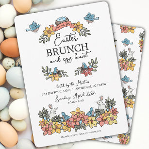 Invitación Brunch de Pascua y cacería de huevo Cute Floral Pa