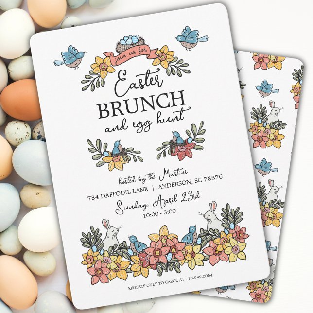 Invitación Brunch de Pascua y cacería de huevo Cute Floral Pa (Subido por el creador)