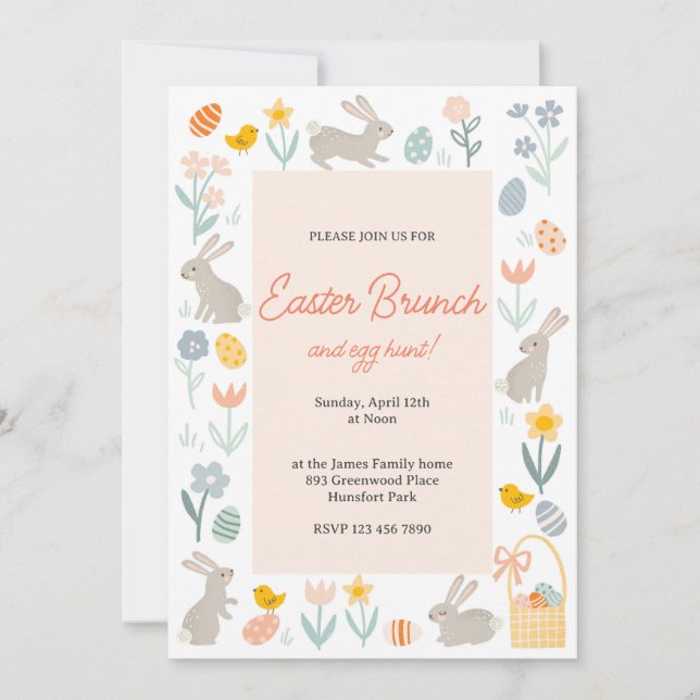 Invitación Brunch de Pascua y caza de huevos (Anverso)