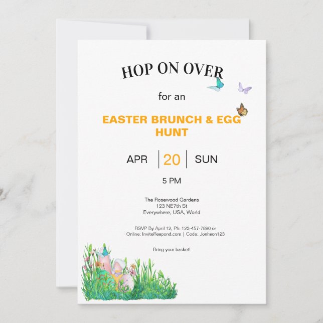 Invitación Brunch de Pascua y caza de huevos (Anverso)