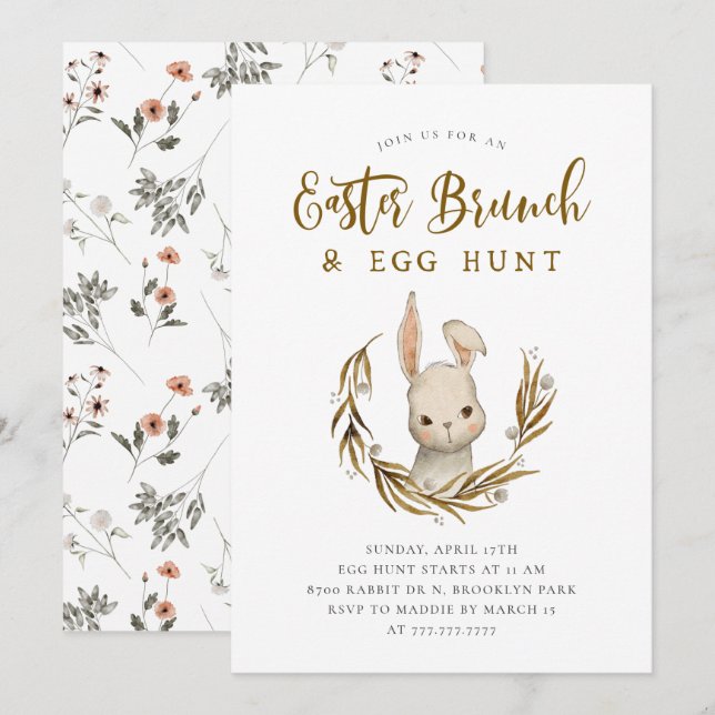 Invitación Brunch de Pascua y caza de huevos (Anverso / Reverso)